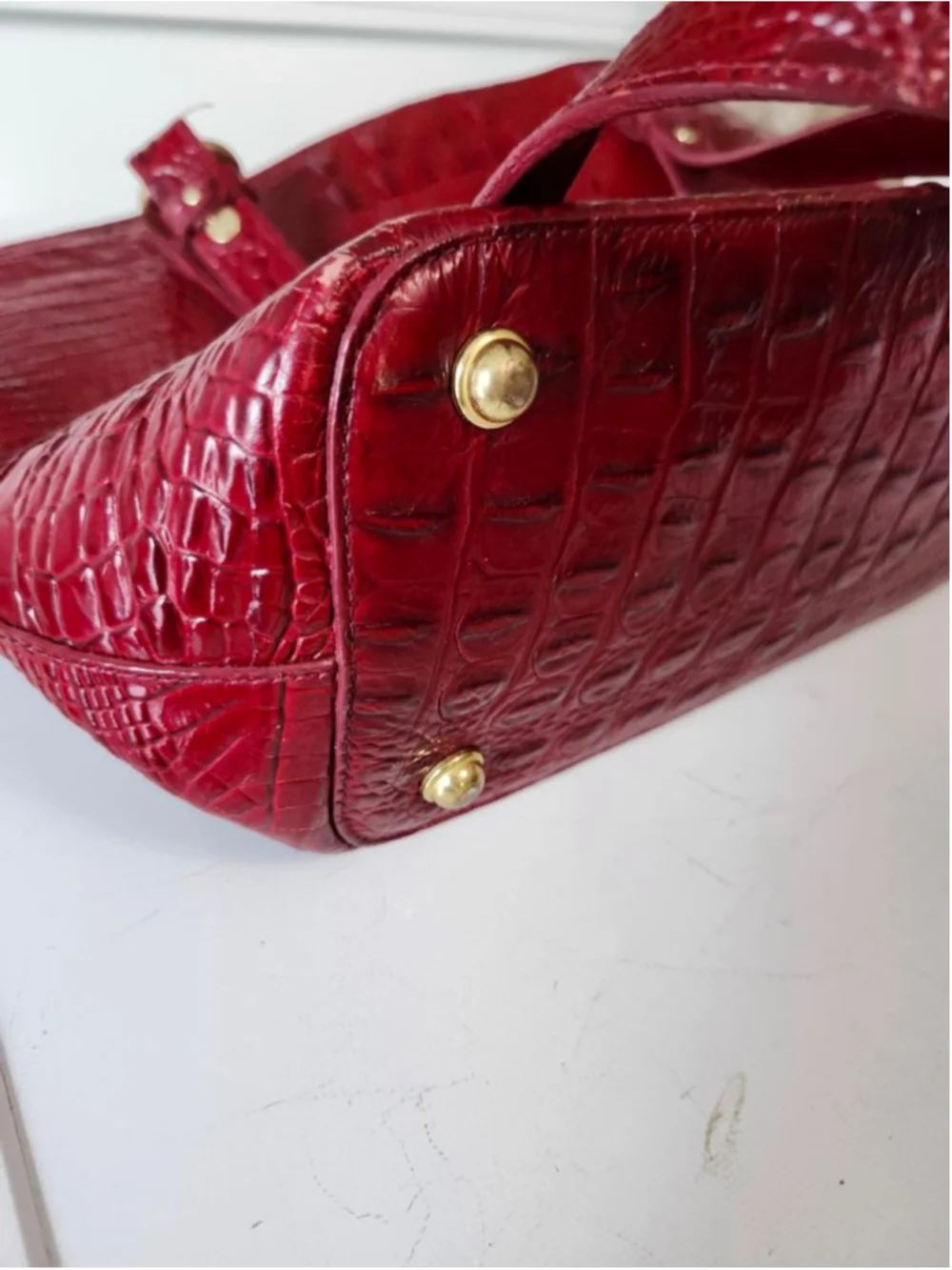 Women's Brahmin Red Croc Embossed Leather Tote Bag One Size
